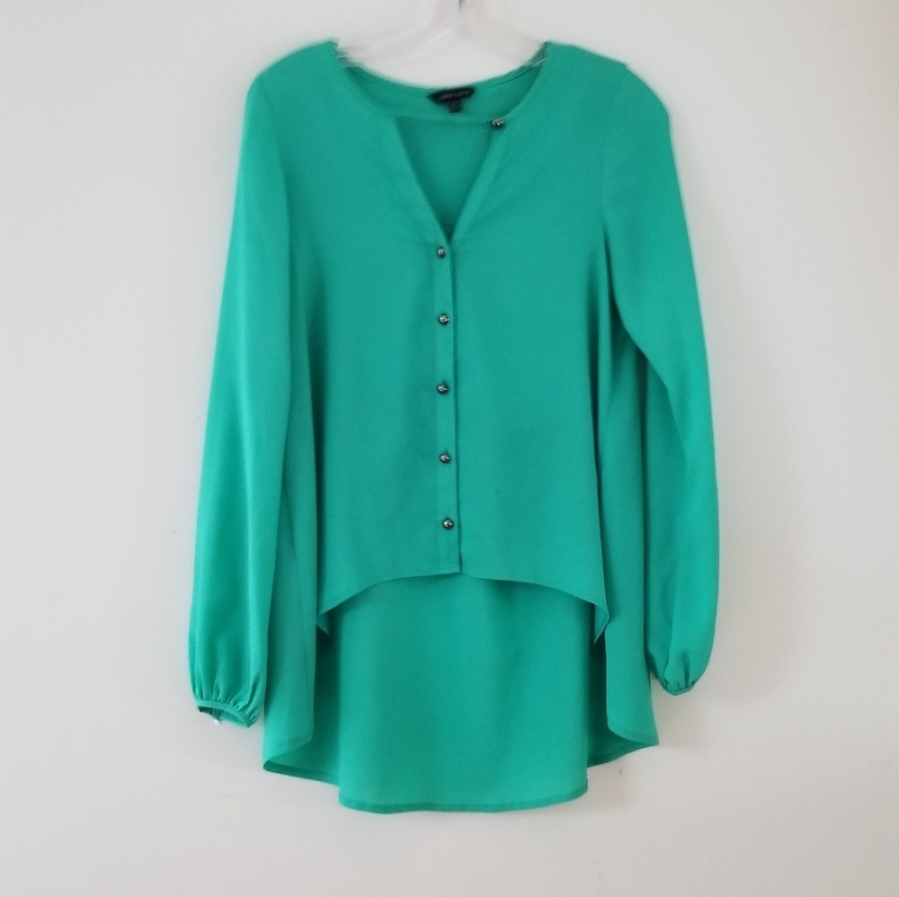 Naked Zebra Green high-low button up blouse